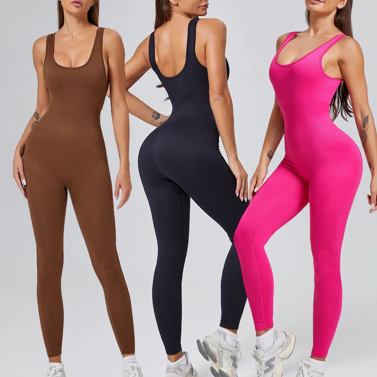 Threaded-knit Tummy-control Butt-lifting Form-fitting Breathable U-neck Bodysuit by GJG Denim