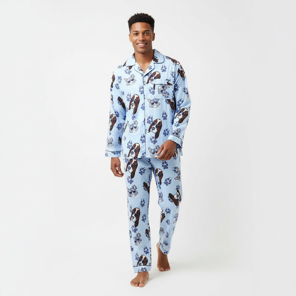 Men's Printed Long-sleeved Pajama Set by GJG Denim