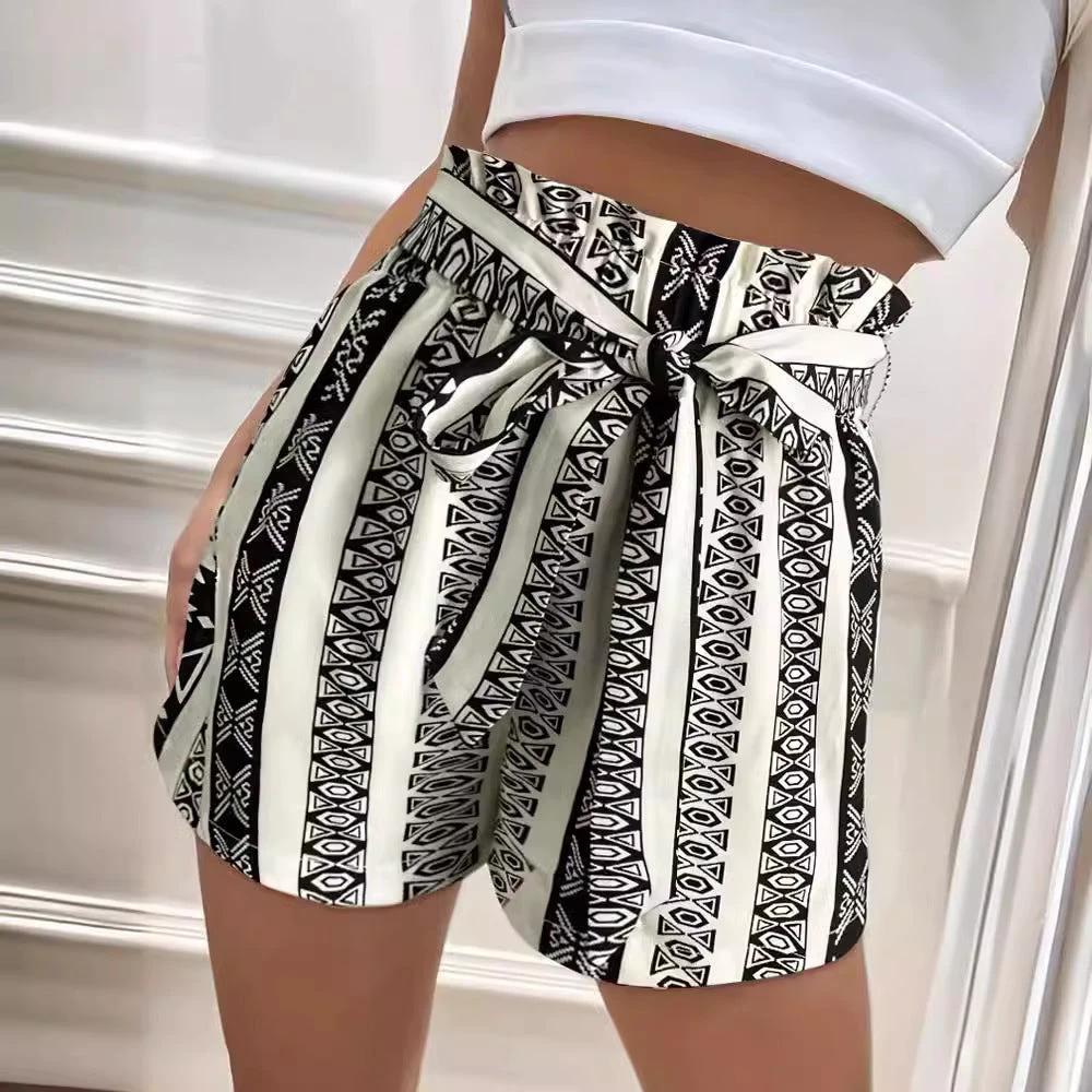 Belt Printed Casual Shorts For Commuter Women by GJG Denim