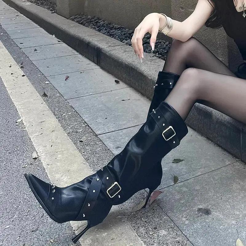 Women's All-Match Belt-Buckle Rivet Long Boots by GJG Denim