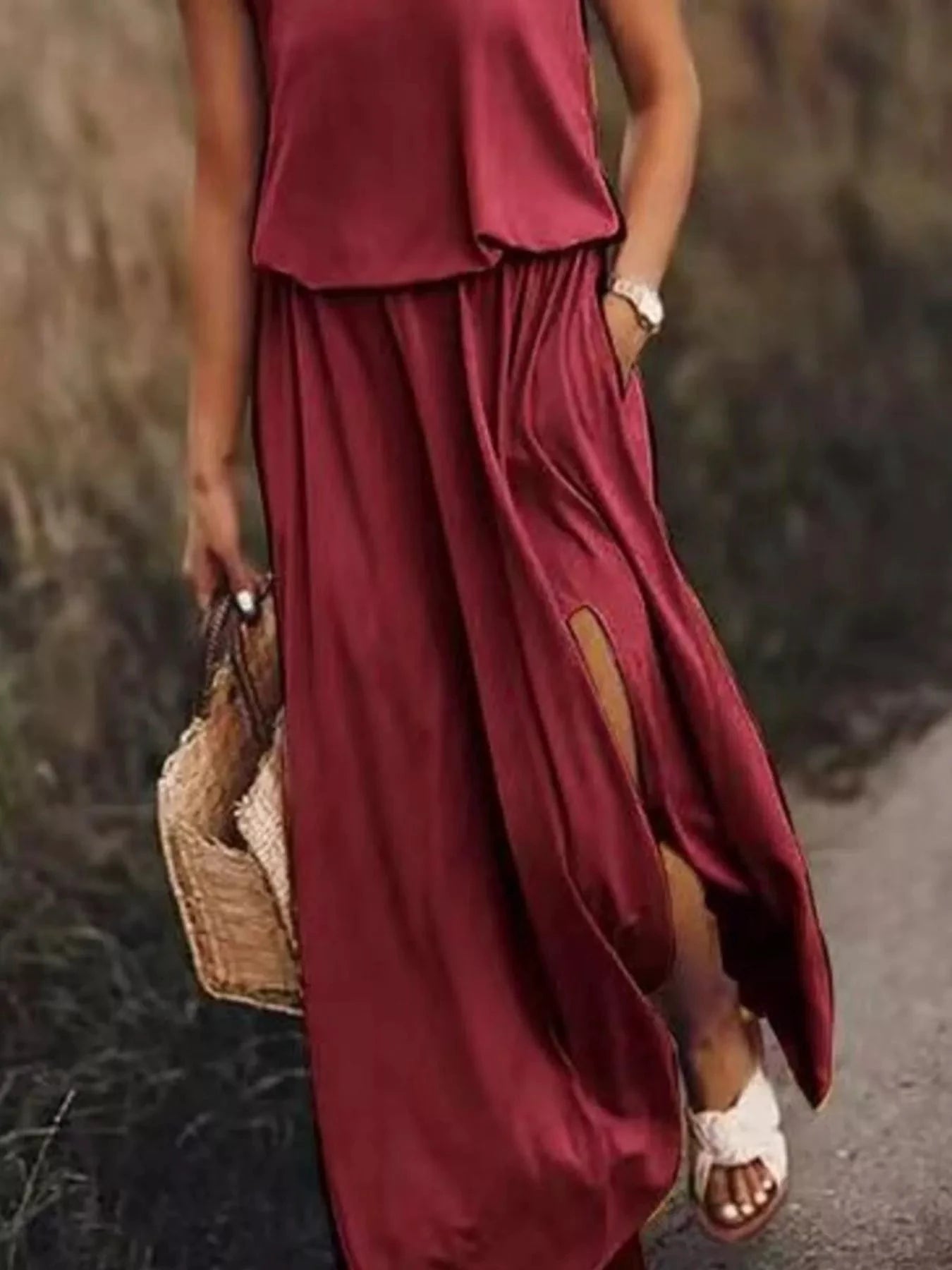 Full Size Round Neck Sleeveless Slit Maxi Dress Plus Size by Lady Ros