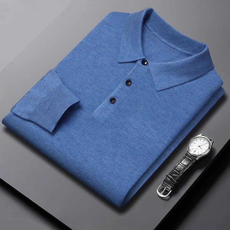 Men's Polo Knitted Long Sleeve Shirt by GJG Denim