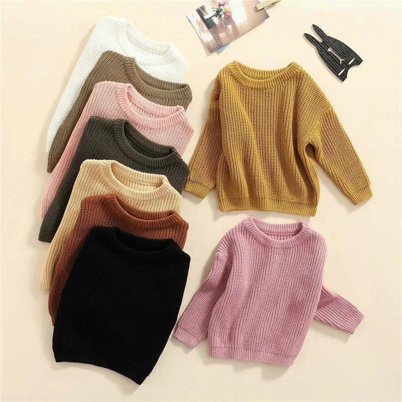 Girls' Solid Color Crew Neck Casual Sweater by GJG Denim