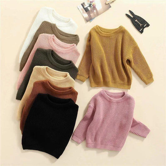 Girls' Solid Color Crew Neck Casual Sweater by GJG Denim