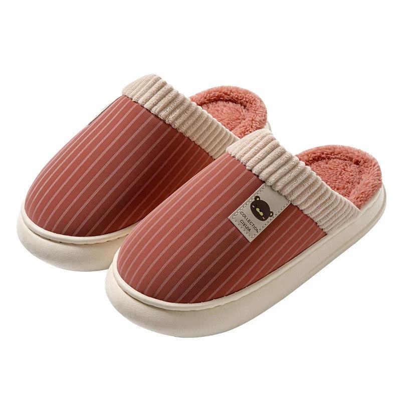 Men's Solid Striped Plush Fleece Slippers by GJG Denim
