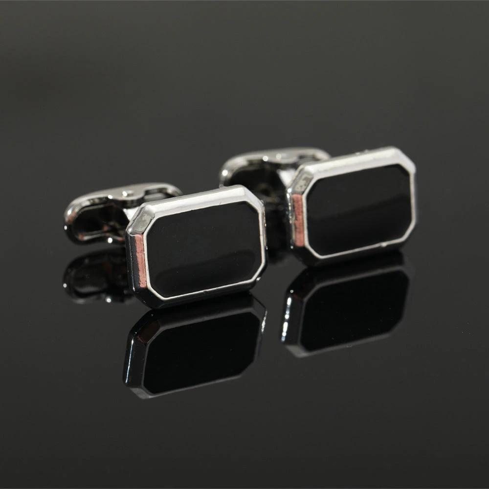 Round Geometric Black Gemstone Cufflinks For Men by GJG Denim