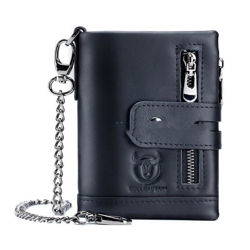 Men's Retro Genuine Leather Wallet Compact Bifold With Dual Zippers by GJG Denim