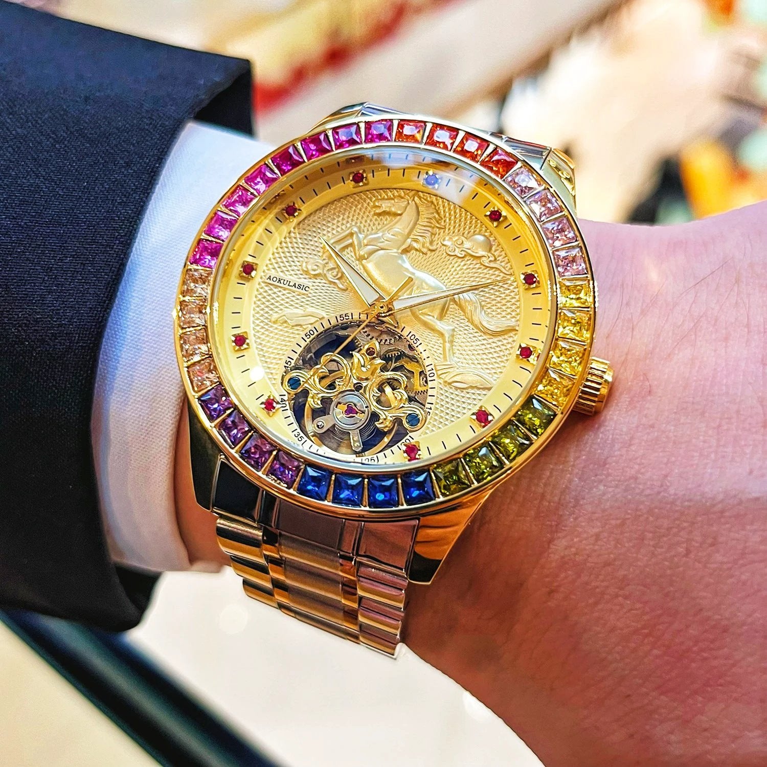 Men's Fully Automatic Mechanical Watch With A Large Flywheel by GJG Denim