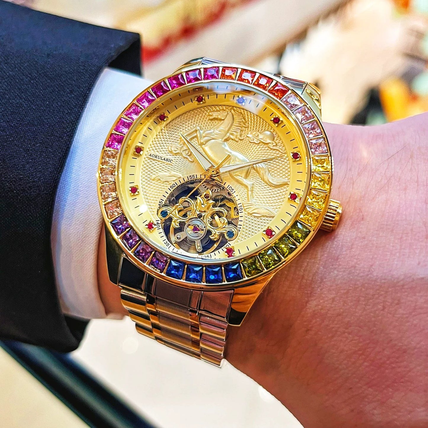 Men's Fully Automatic Mechanical Watch With A Large Flywheel by GJG Denim