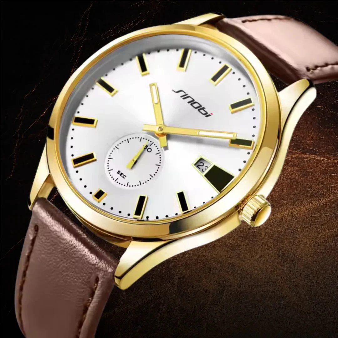 Men's Casual Leather Strap Business Quartz Watch by GJG Denim