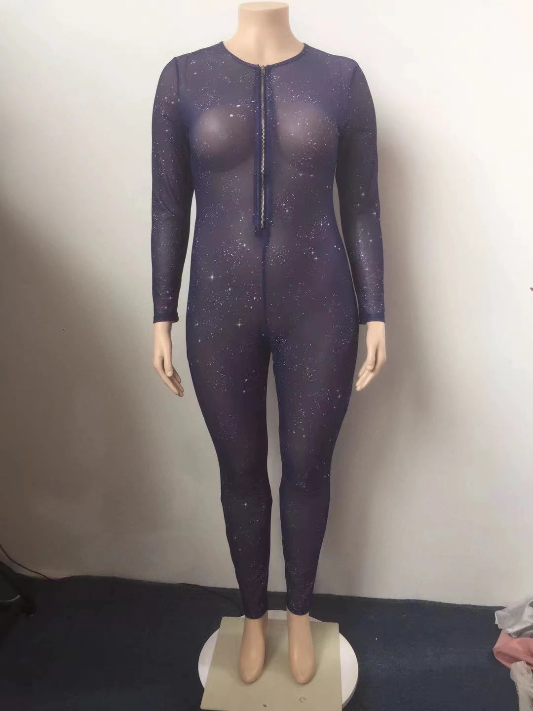 Hot Sale Sheer Temptation Printed Mesh Plus Size Jumpsuit by GJG Denim