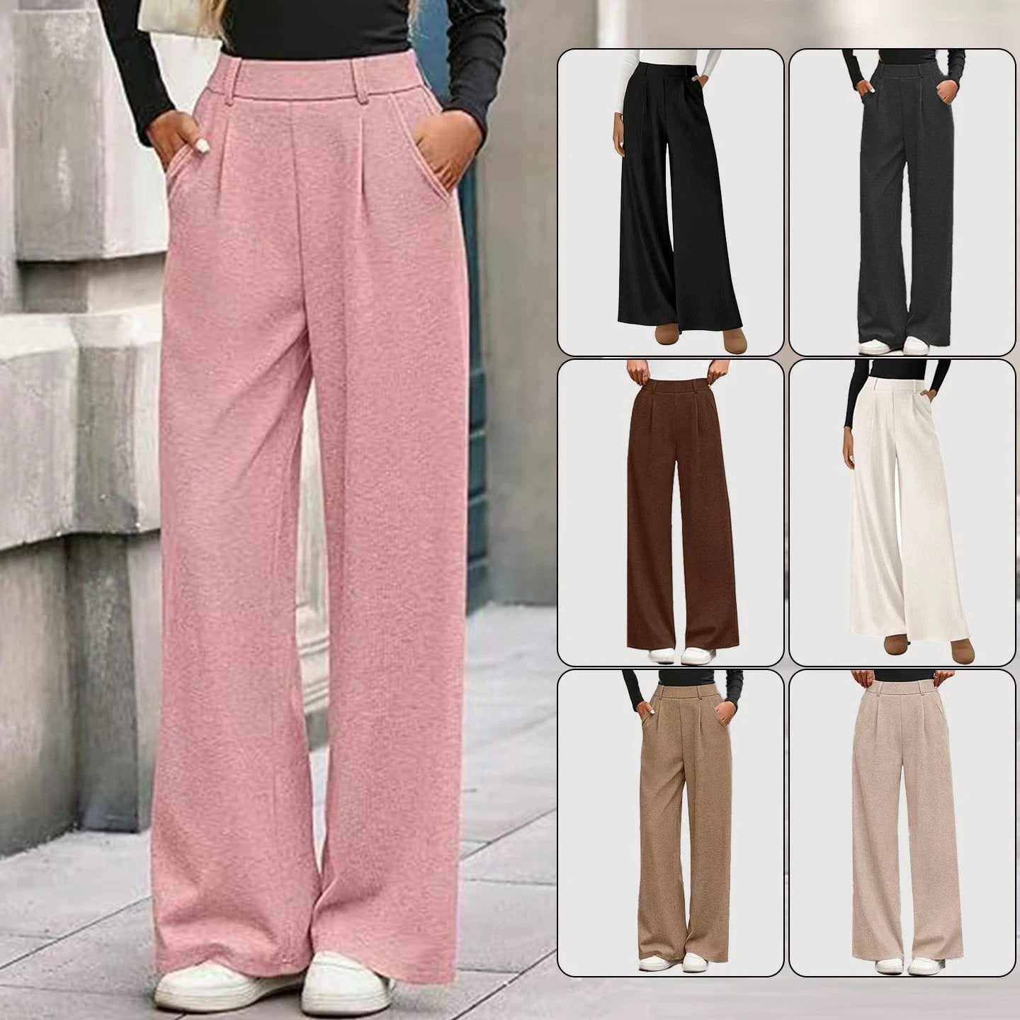 Solid Color Straight-leg Wide-leg Pants Women by GJG Denim