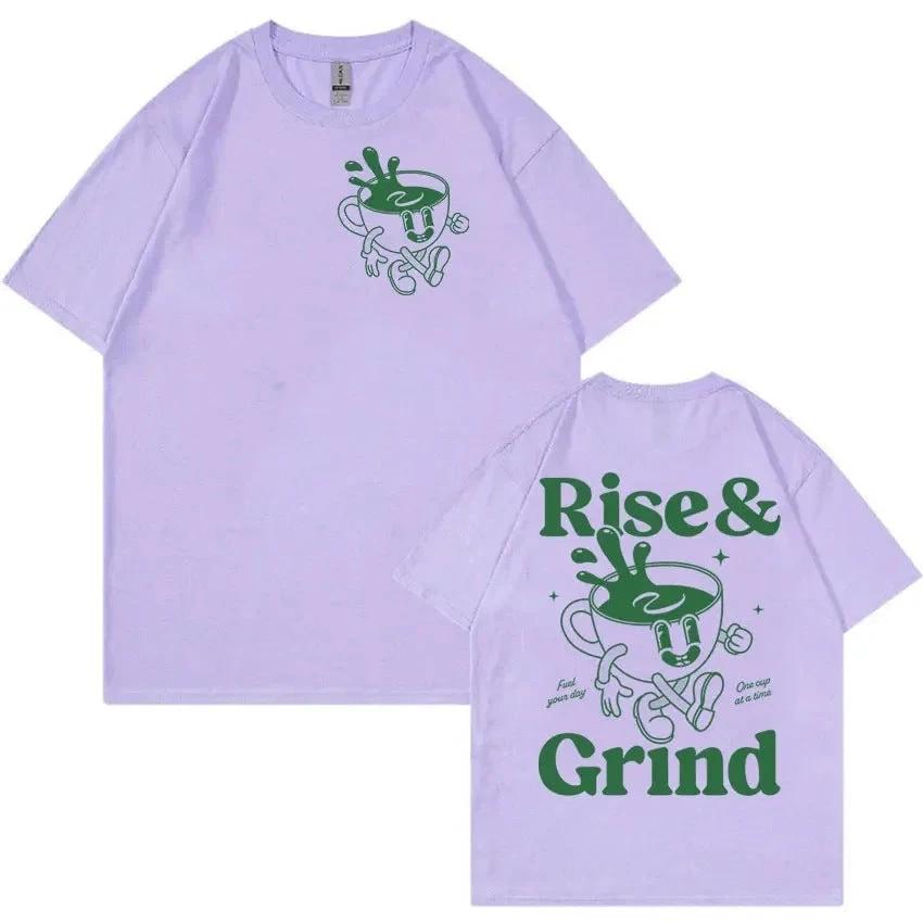 "Rise And Grind" Coffee Fun Expression Cartoon T-shirt For Men by GJG Denim