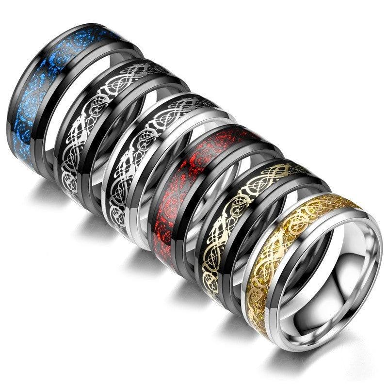 Men's Dragon Pattern Stainless Steel Rings by GJG Denim