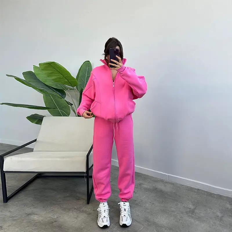 Sports Suits With Pockets Stand-up Collar Zipper Cardigan And Drawstring Trousers Fashion Jogger Set Outfits Tracksuits Women's Clothing by GJG Denim