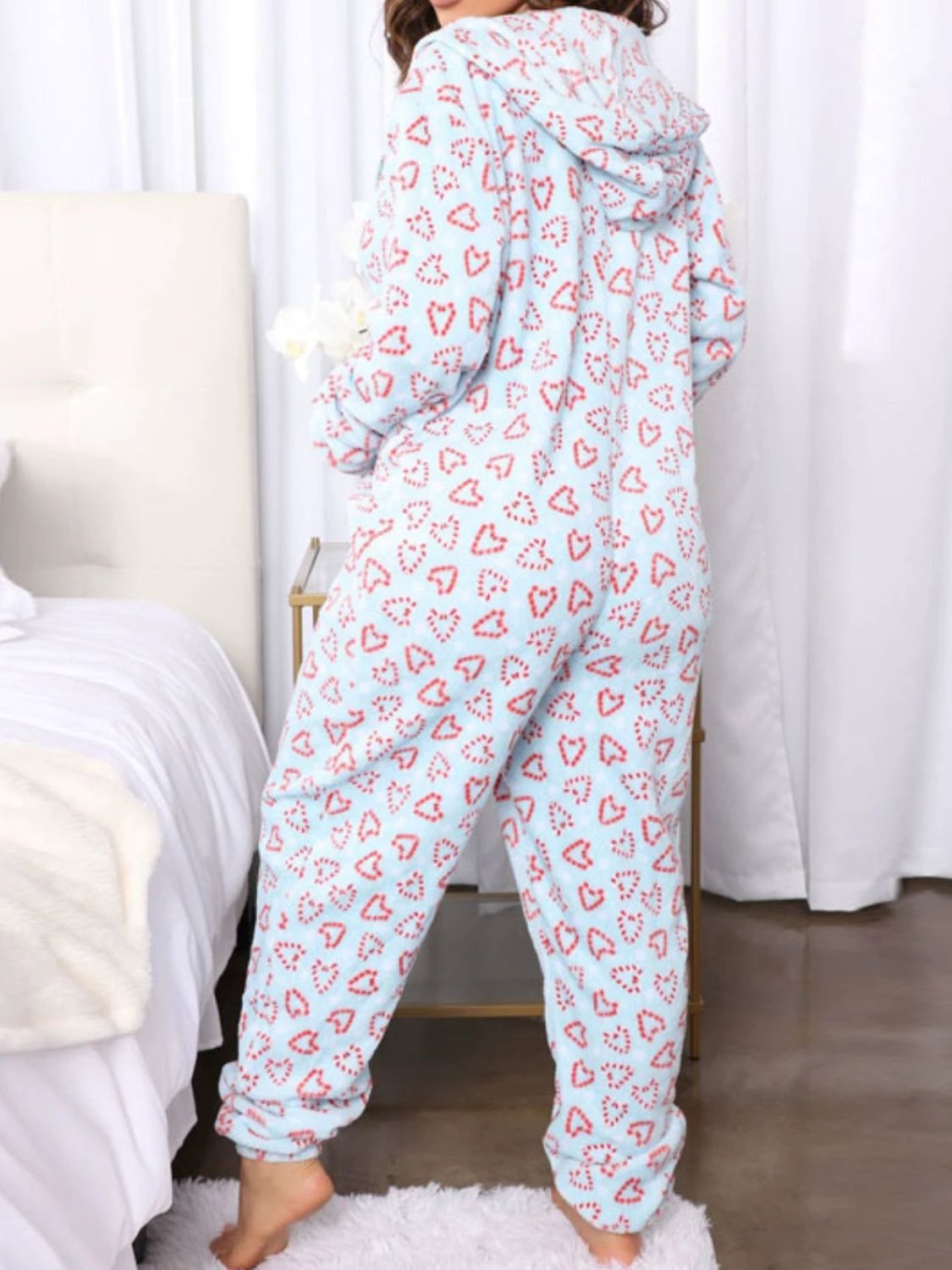 Printed Zip Up Long Sleeve Hooded Lounge Jumpsuit by Lady Ros