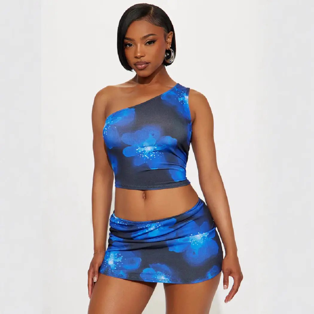 Printed Short Skirt Two-piece Set by GJG Denim
