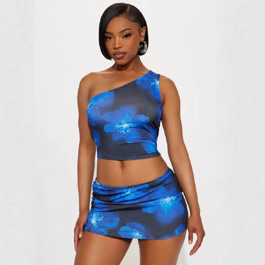 Printed Short Skirt Two-piece Set by GJG Denim