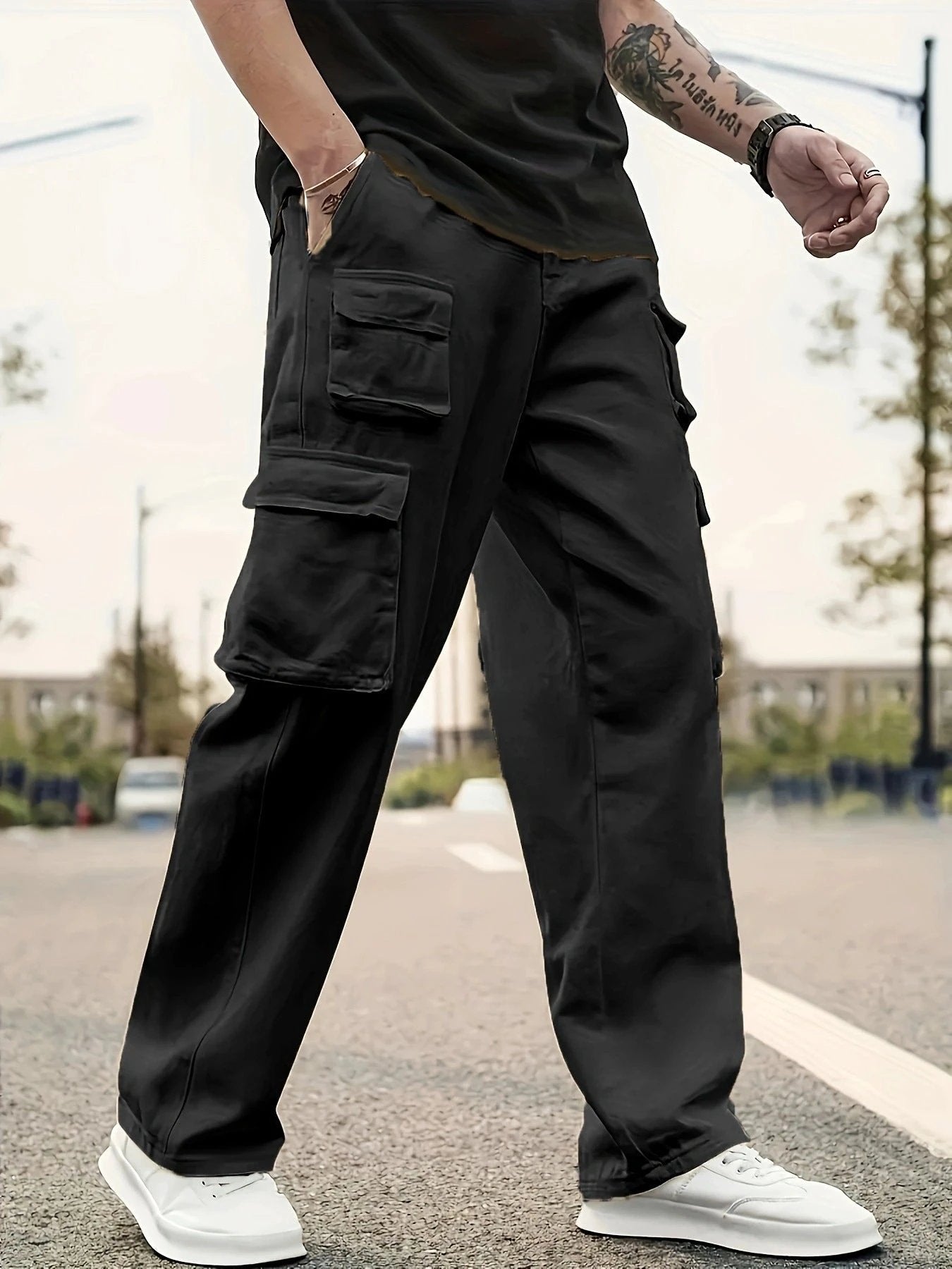 Men's Casual Cargo Pants Loose by GJG Denim