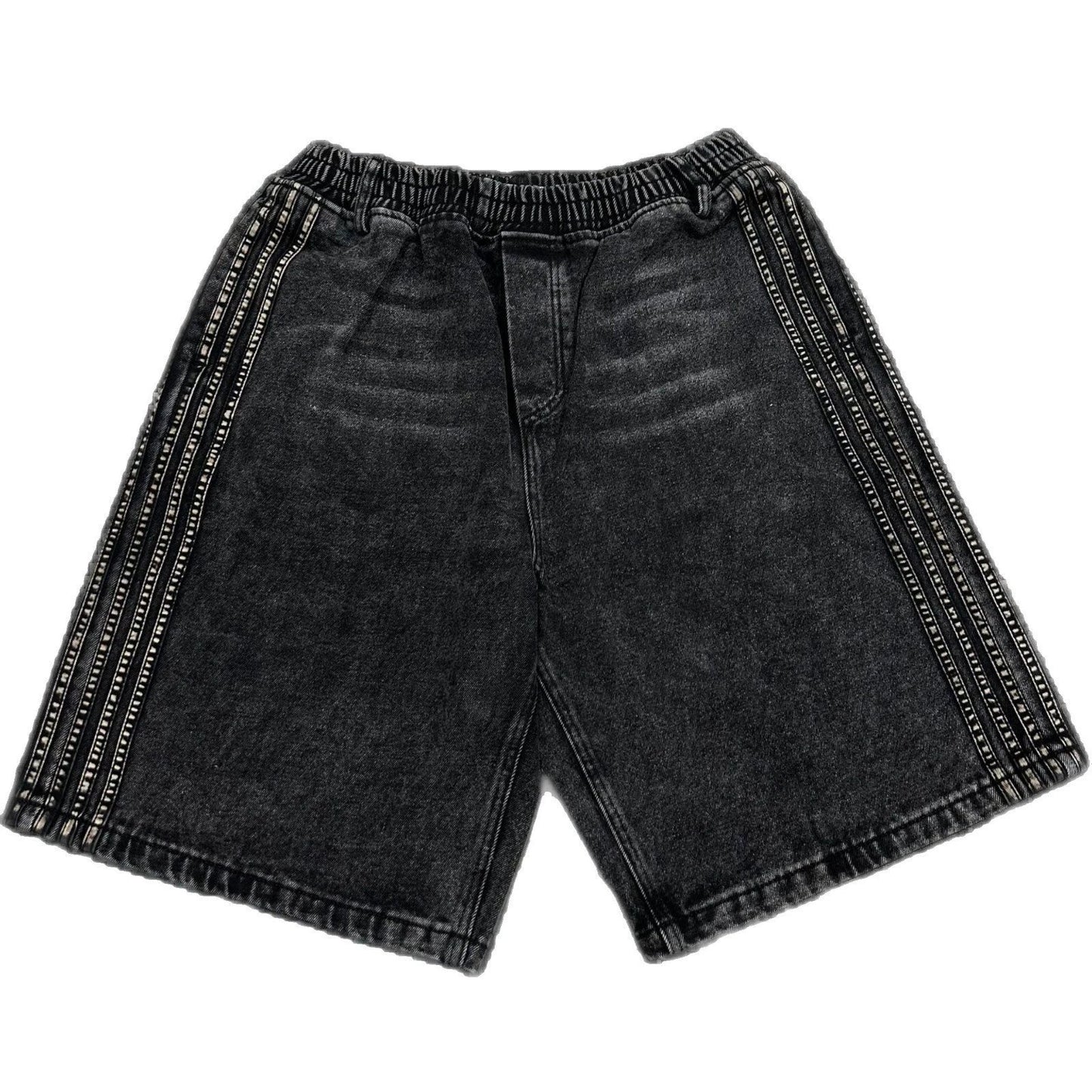 Hip Hop Striped Embroidery Baggy Denim Shorts by GJG Denim