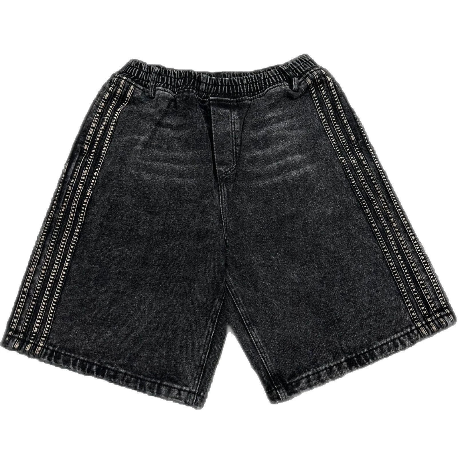 Hip Hop Striped Embroidery Baggy Denim Shorts by GJG Denim
