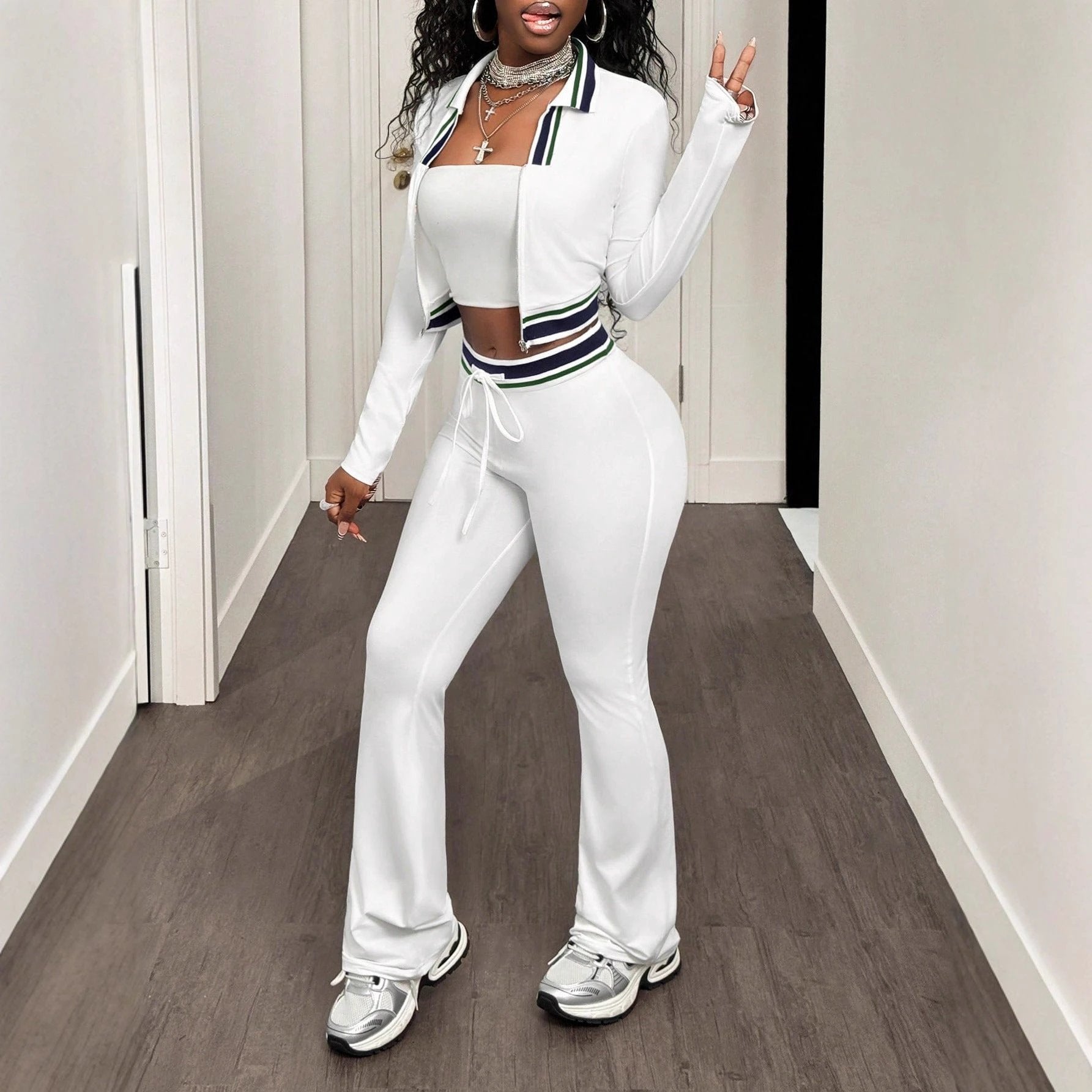 Crop Top And Tight-Fit Casual Sports Two-Piece Set by GJG Denim