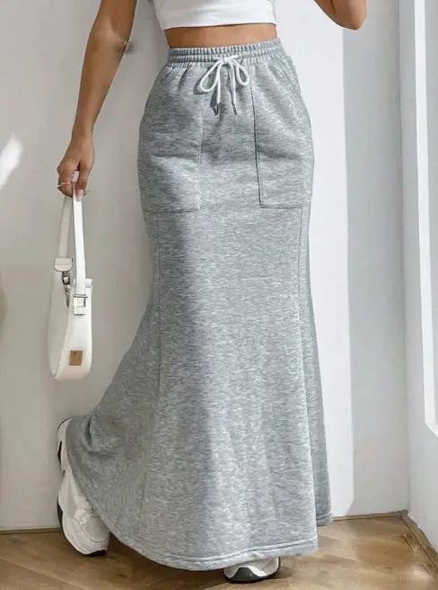 Pocket Drawstring Midi Skirt Women's Clothing by GJG Denim