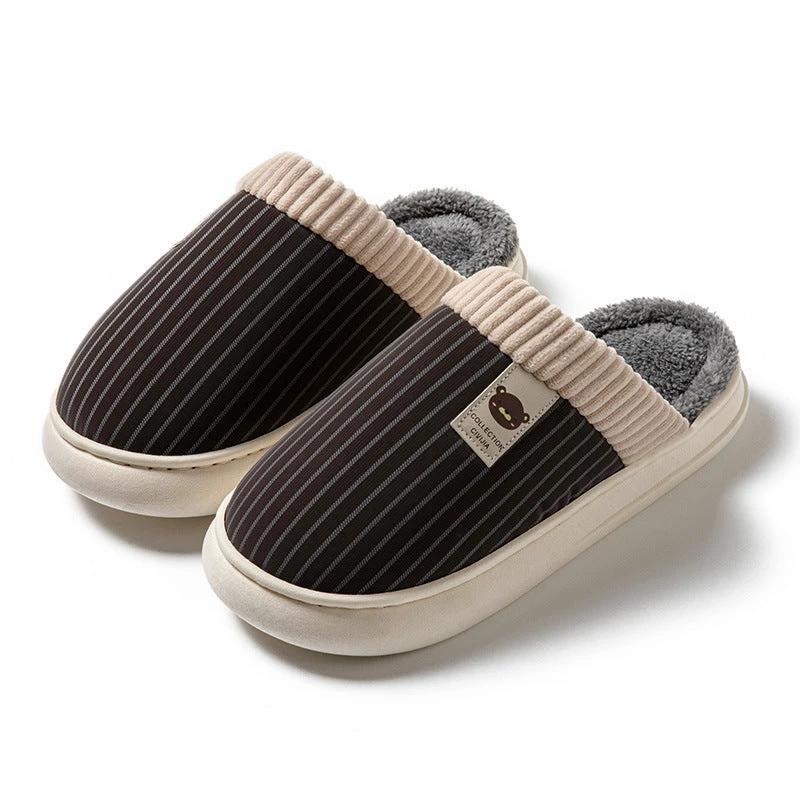 Men's Solid Striped Plush Fleece Slippers by GJG Denim