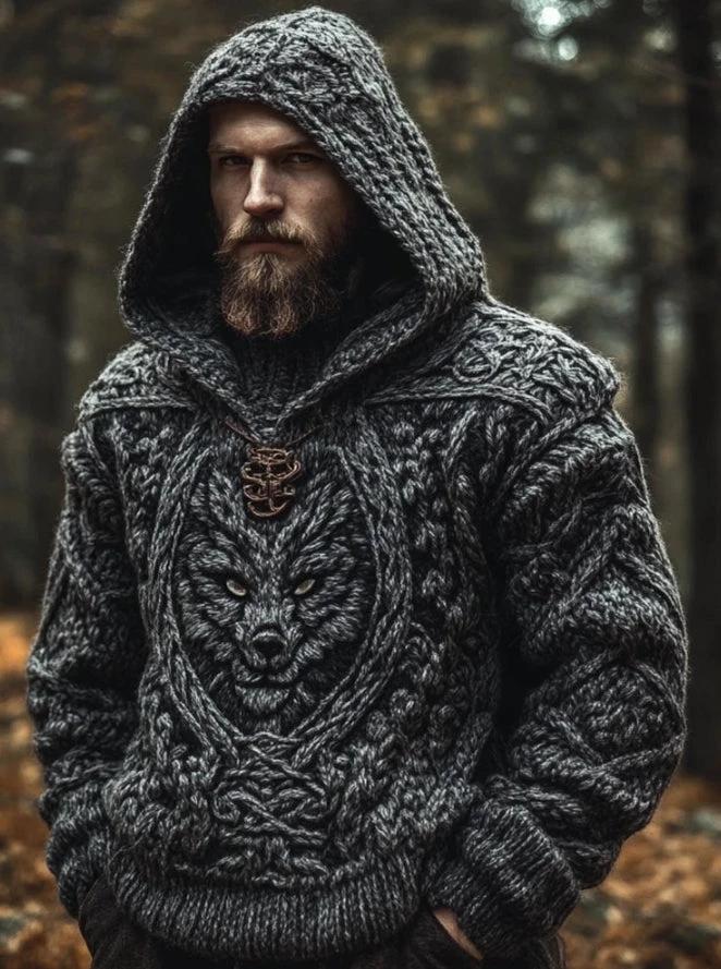 Men's Long-Sleeve Chunky-Knit Hooded Sweater by GJG Denim