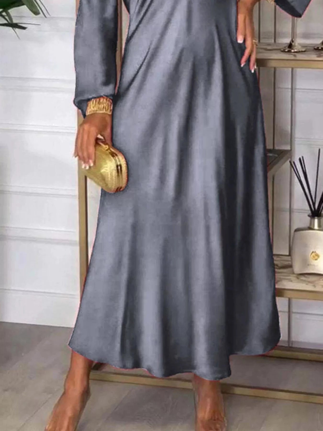 Full Size V-Neck Long Sleeve Midi Dress Plus Size by Lady Ros