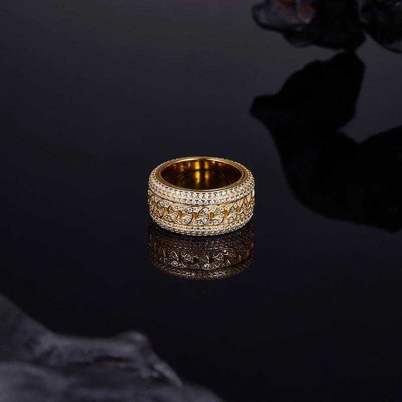 Men's 925 Silver Full-Set Moissanite Swivel Cuban Ring by GJG Denim
