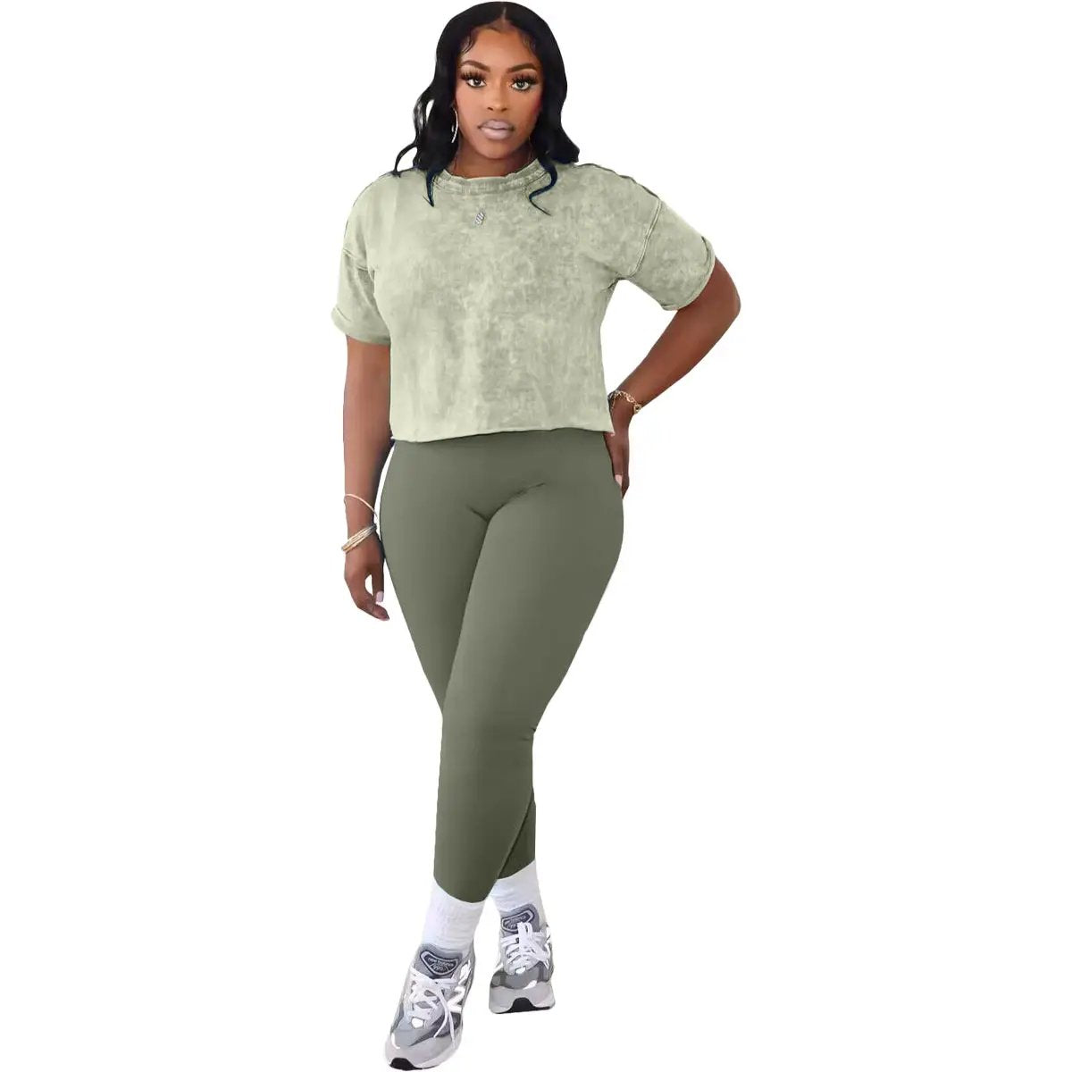 Women's Printed Casual Sports Two-Piece Set by GJG Denim