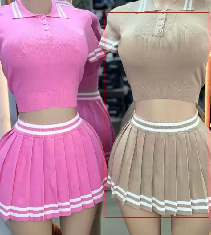Casual Set Trendy Tops Pleated Skirt Two-piece Set by GJG Denim