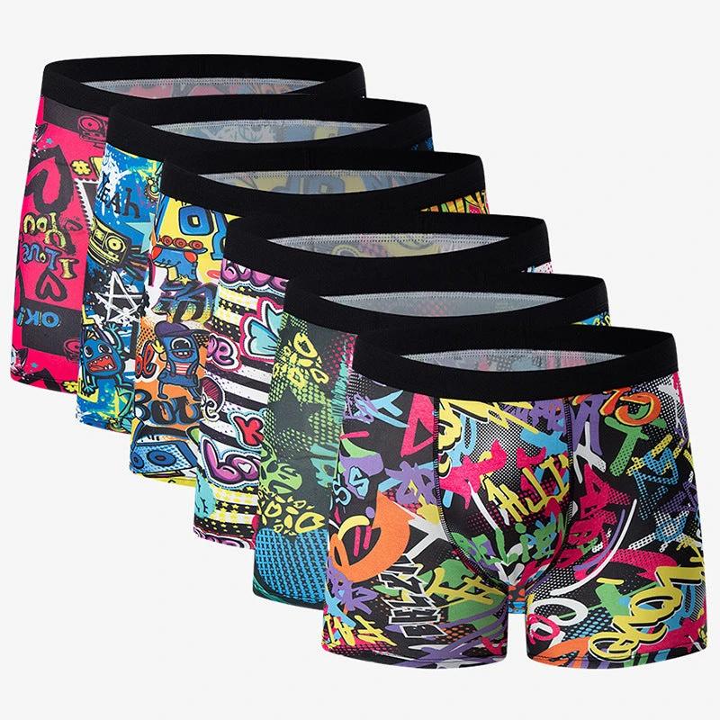 Polyester Men's Mid-waist Printed Underwear 6-piece Set by GJG Denim