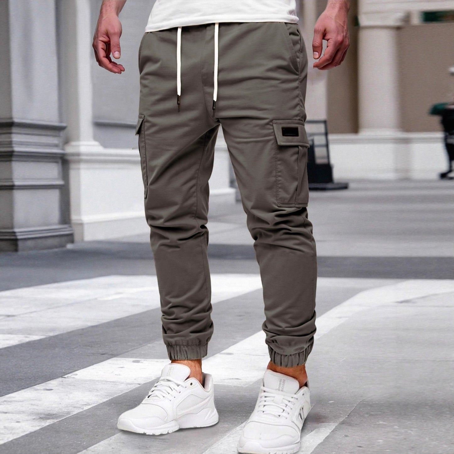 Mens Solid-color Pants With Drawstring Elastic Cuffs by GJG Denim