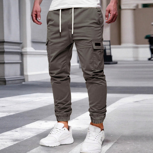 Mens Solid-color Pants With Drawstring Elastic Cuffs by GJG Denim