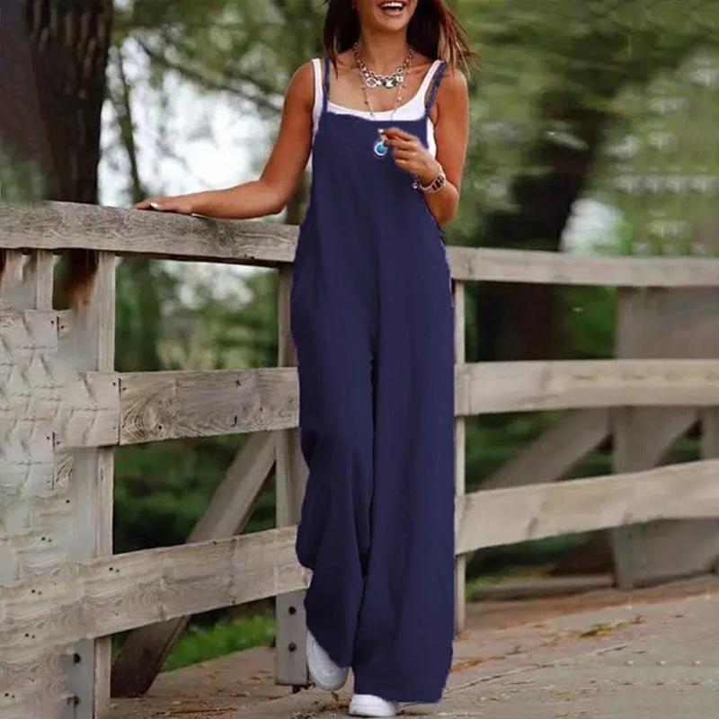 Plus Size Women's Solid Color Casual Jumpsuit - Sleeveless Romper With Pockets For Spring&Summer by GJG Denim