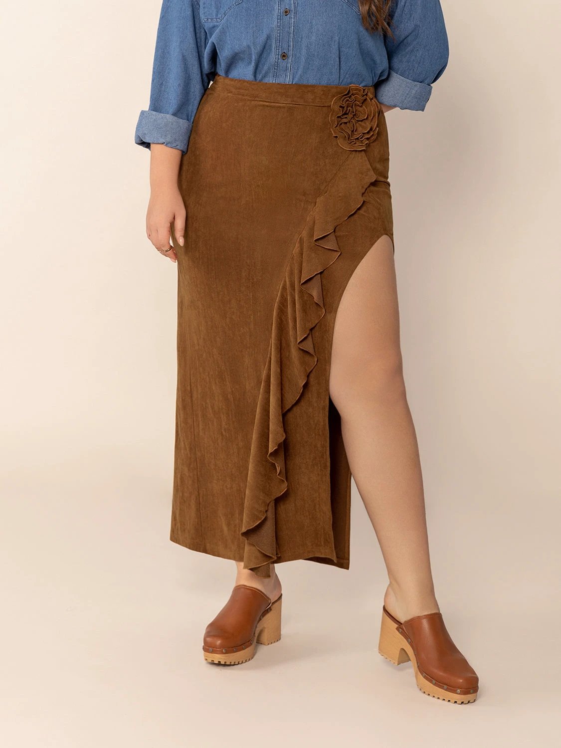 Plus Size Ruffled Slit High Rise Skirt by Lady Ros