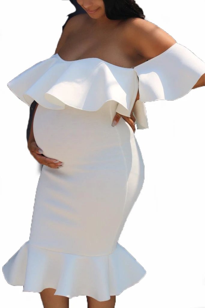 Women Elastic Pregnant Women Ruffles Dress by GJG Denim