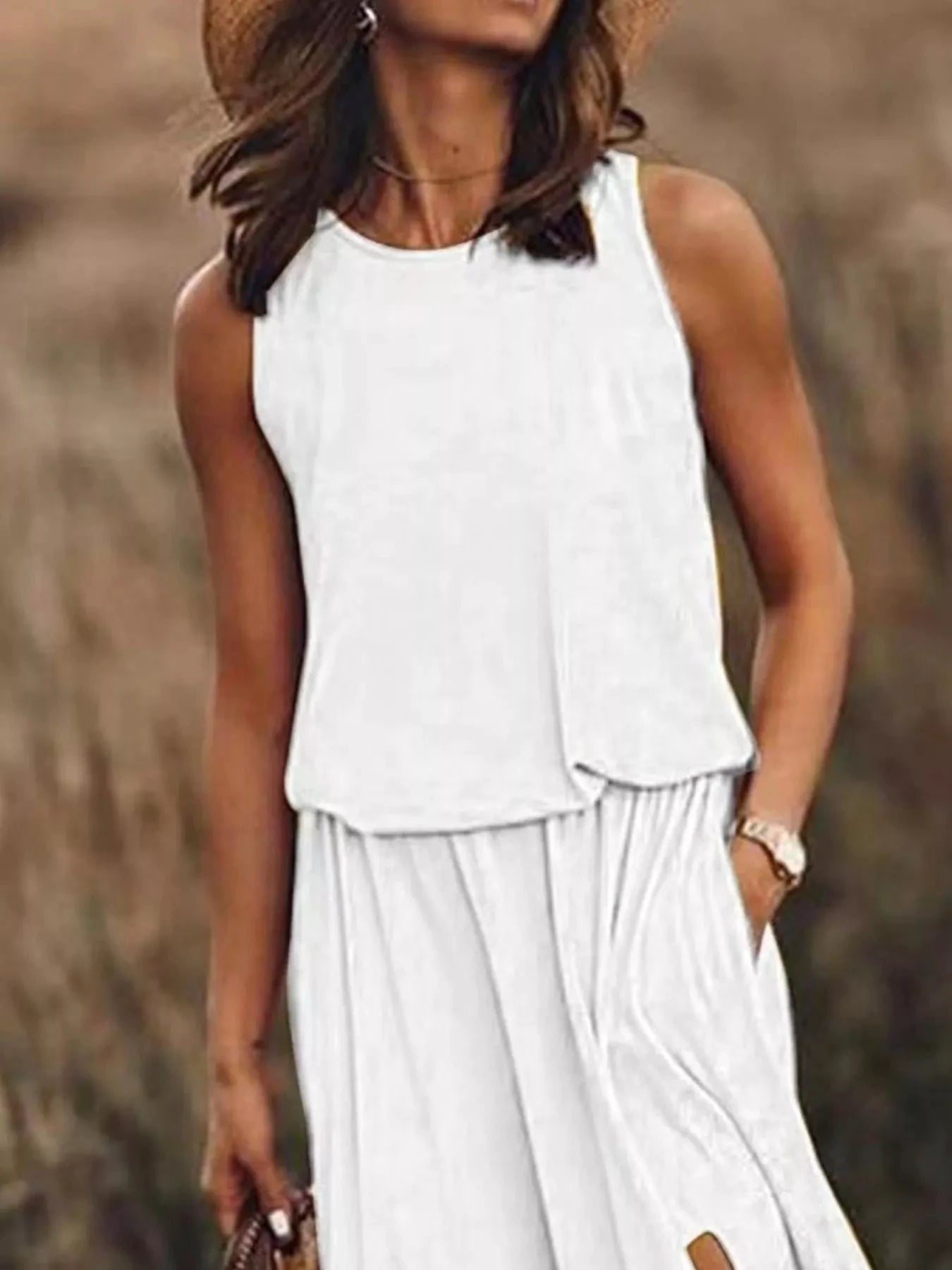 Full Size Round Neck Sleeveless Slit Maxi Dress Plus Size by Lady Ros