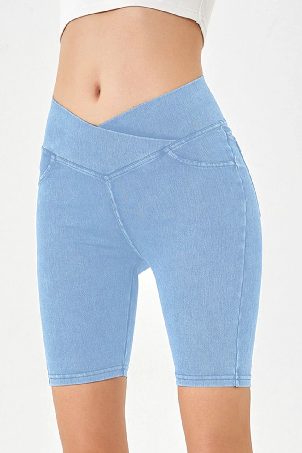 Basic Bae Asymmetrical Waist Denim Shorts with Pockets by Lady Ros