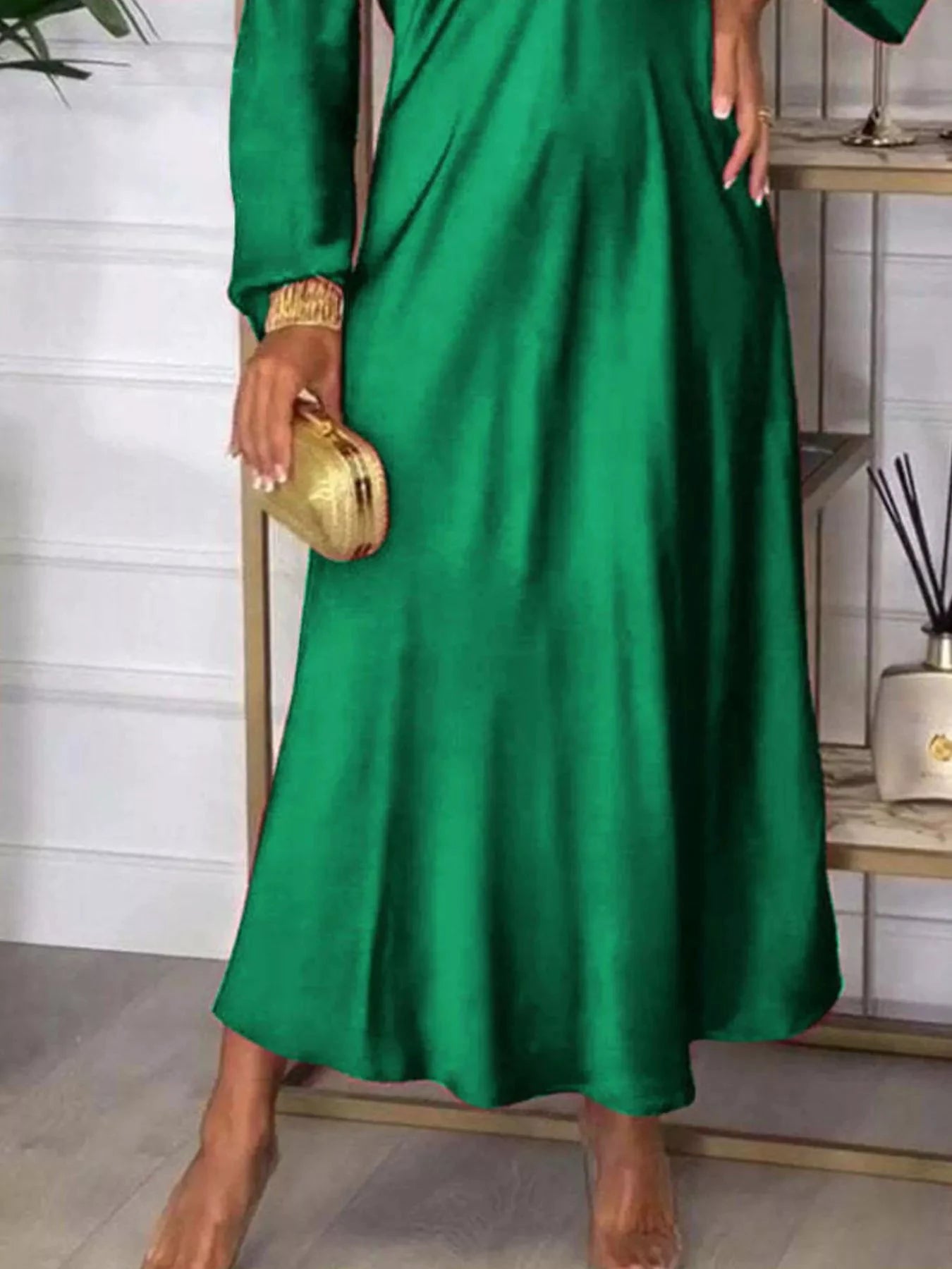 Full Size V-Neck Long Sleeve Midi Dress Plus Size by Lady Ros