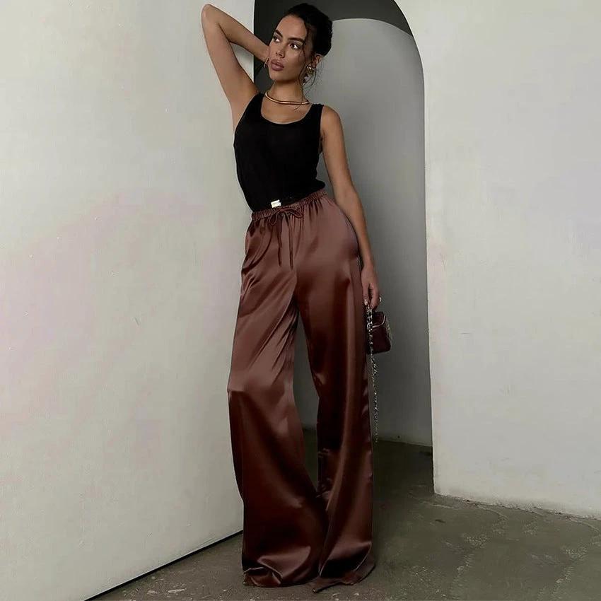 High-Waisted Lace-Up Wide-Leg Pants For Women by GJG Denim