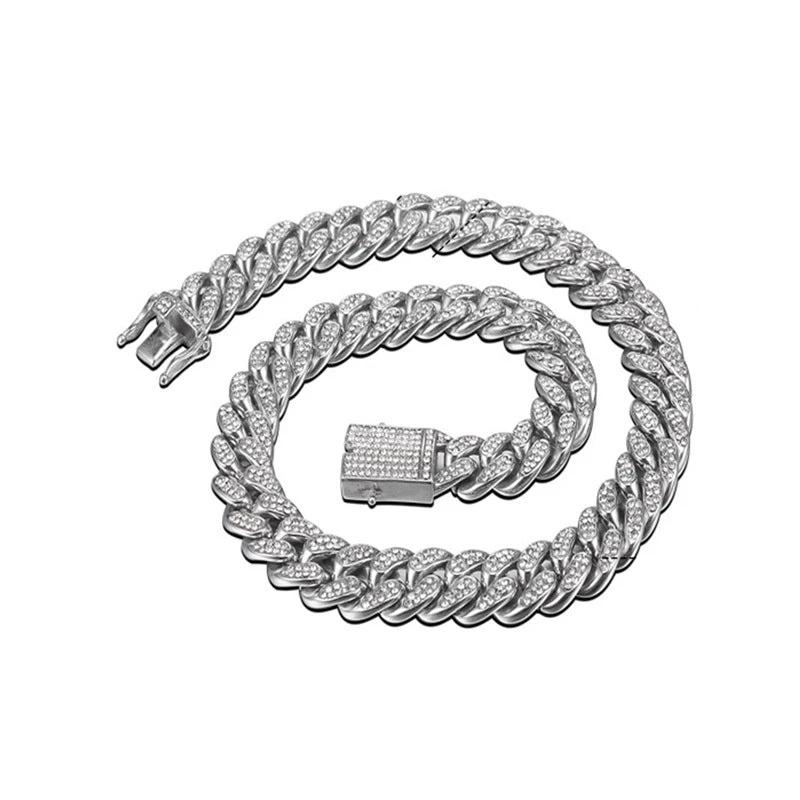 Diamond-like Encrusted Cuban Chain Titanium Steel Necklace For Men by GJG Denim