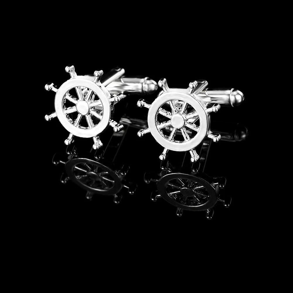 Men's Trendy Rudder Cufflinks and Tie Clip Set by GJG Denim