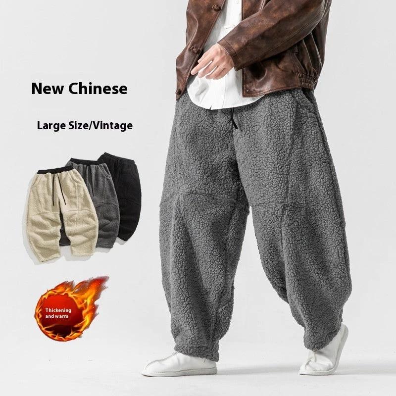Men's Lamb Wool Solid Color Fleece Sweatpants by GJG Denim