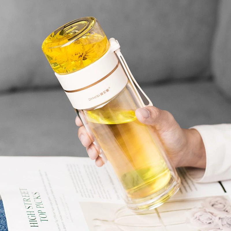Glass Water Bottle With Tea Infuser Filter Tea Separation Double Wall Glass Bottle Leakproof by GJG Denim