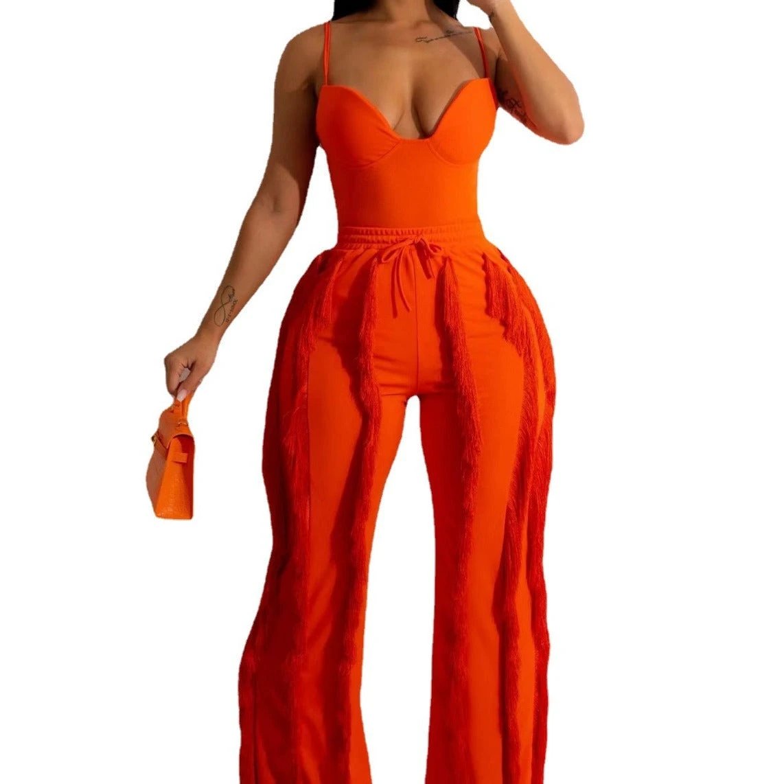 Solid Color Tassel Two-piece Suit by GJG Denim