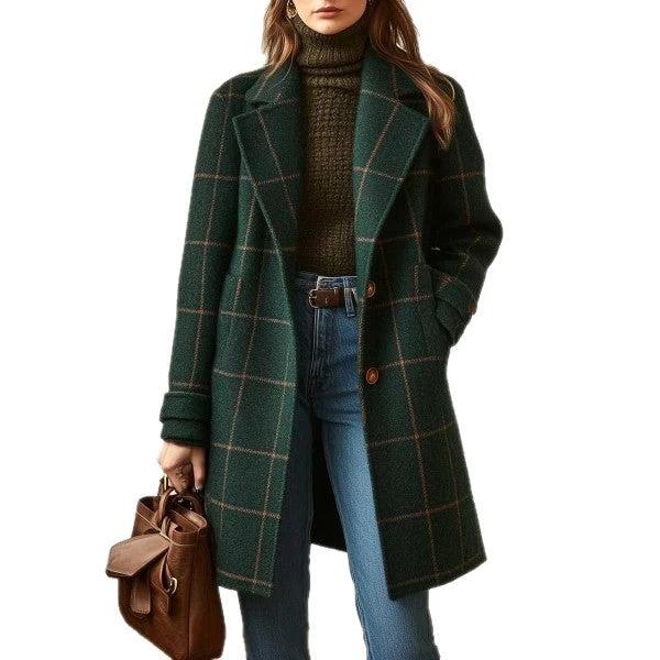 Plaid Mid-length Lapel Large Size Jacket by GJG Denim