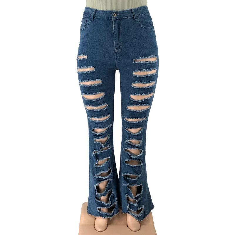 New Washing Trend Large Size Women's Torn Jeans by GJG Denim